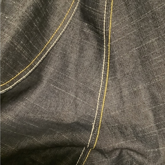 Rocawear vintage men size 4x snap front yellow white stitching denim jacket - Picture 4 of 11